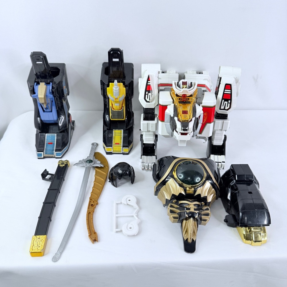 Vintage 1994 Power Rangers White Tigerzord & Thunder Megazord Bandai Toy Lot